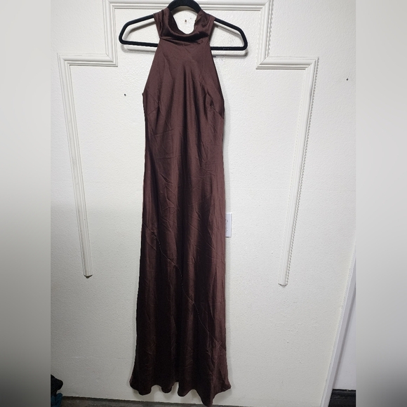 Show Me Your MUMU Lisa Maxi Dress XS Chocolate Luxe Satin Wedding Party Prom - Picture 7 of 11